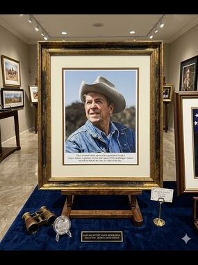 FREE FREE FREE UnFramed Ronald Reagan Portrait in Cowboy Hat - Blue Denim